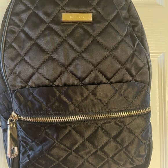 Aldo black satin quilted small backpack pre owned - Picture 3 of 12